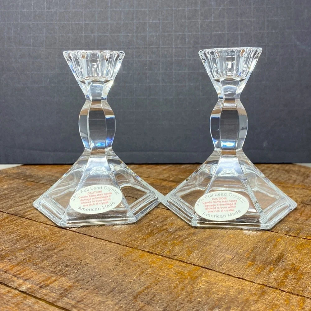 24% Full Lead Crystal Candle Stick Holders Vintage. Set of 2 American Made